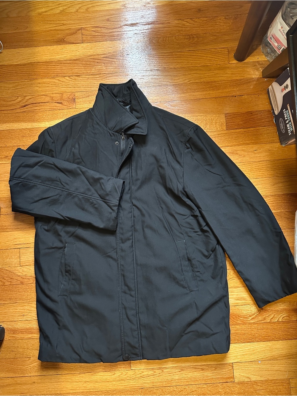 Men’s Black Fall/Winter Jacket Stand-up Collar, Concealed Front Zipper Size 52